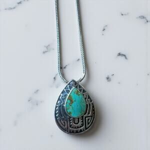 Southwestern Turquoise Necklace 18” Sterling Silver Chain 925 SIMA